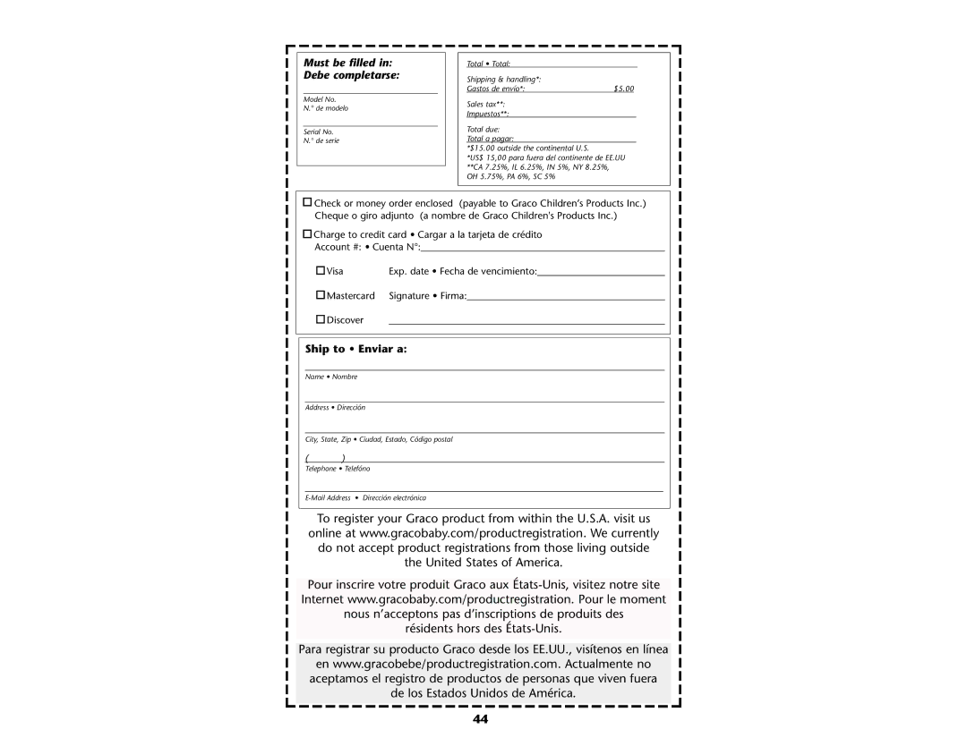 Graco ISPP046AC 04 manual Must be filled in Debe completarse 