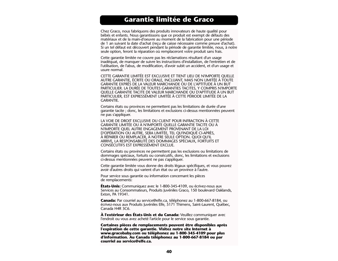 Graco ISPP046AC 04 manual Garantie limitée de Graco 