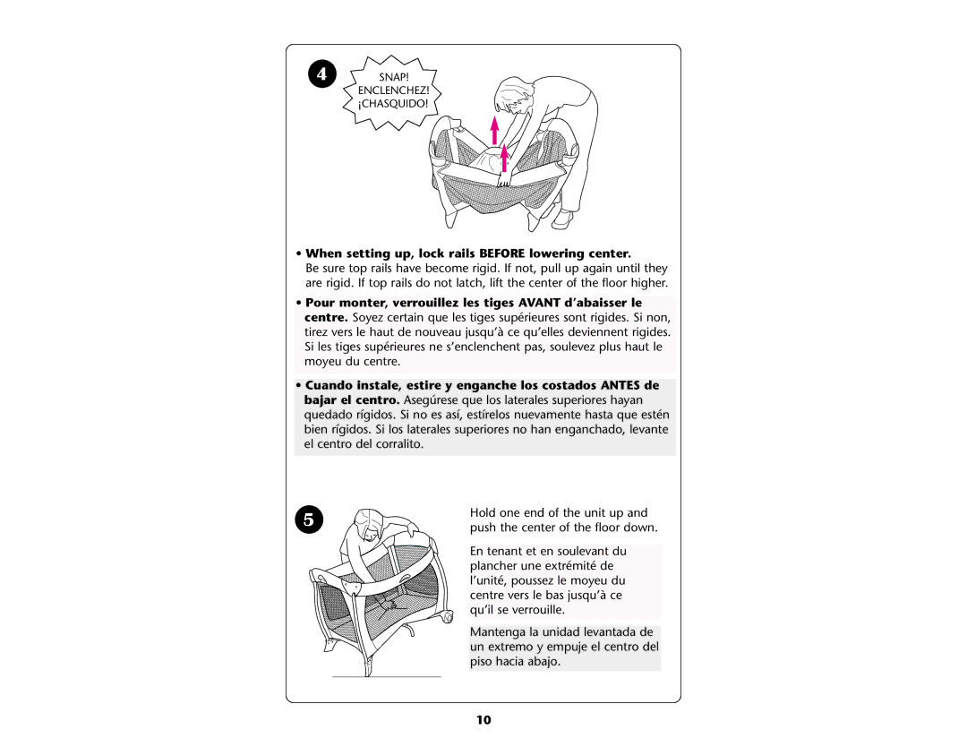 Graco ISPP046AC manual When setting up, lock rails Before lowering center 