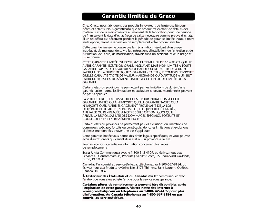 Graco ISPP046AC manual Garantie limitée de Graco 