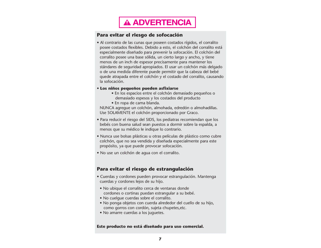 Graco ISPP046AD manual Para evitar el riesgo de sofocación, Para evitar el riesgo de estrangulación 