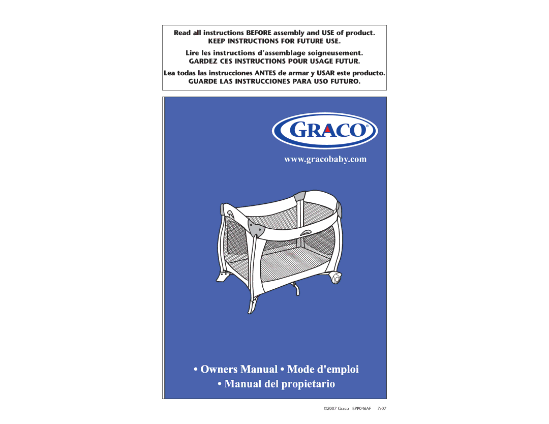 Graco ISPP046AF manual Read all instructions Before assembly and USE of product 