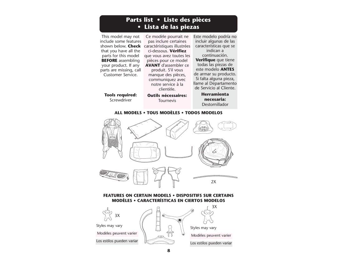 Graco ISPP046AF manual Parts list Liste des pièces Lista de las piezas, Verifique que tiene, Necesaria 