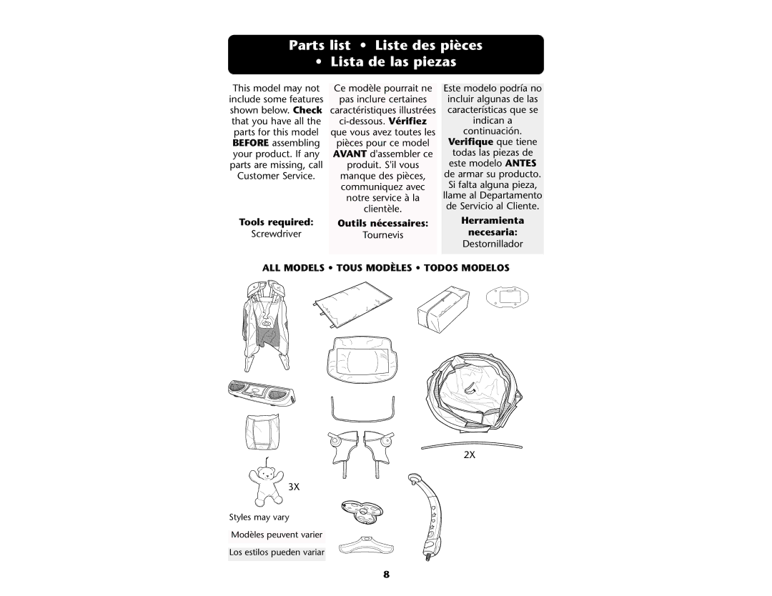 Graco ISPP047AB manual Parts list Liste des pièces Lista de las piezas, Verifique que tiene, Necesaria 