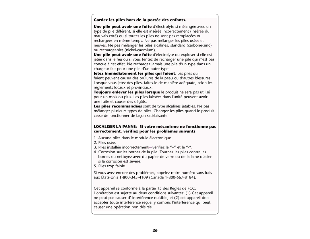 Graco ISPP047AB Gardez les piles hors de la portée des enfants, Jetez immédiatement les piles qui fuient. Les piles qui 