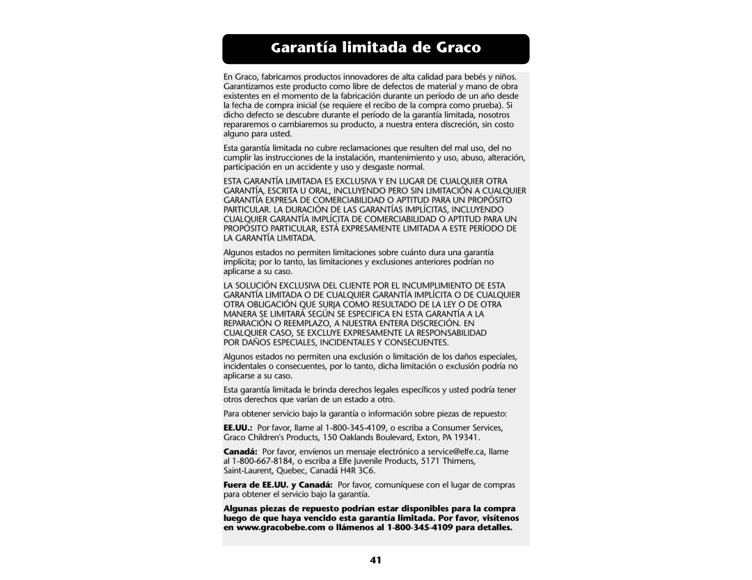 Graco ISPP047AB manual Garantía limitada de Graco 