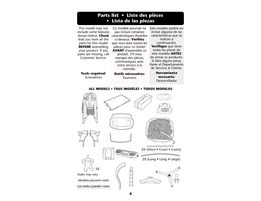 Graco ISPP056AA manual Parts list Liste des pièces Lista de las piezas, Verifique que tiene, Necesaria 