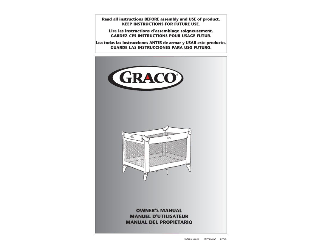 Graco ISPP062AA manual Read all instructions Before assembly and USE of product 