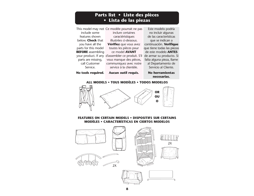 Graco ISPP062AA Parts list Liste des pièces Lista de las piezas, No tools required Aucun outil requis No herramientas 