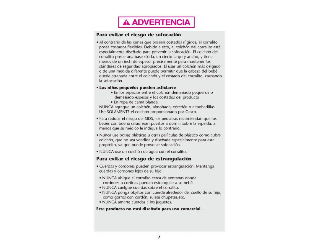 Graco ISPP064AC manual Para evitar el riesgo de sofocación, Para evitar el riesgo de estrangulación 