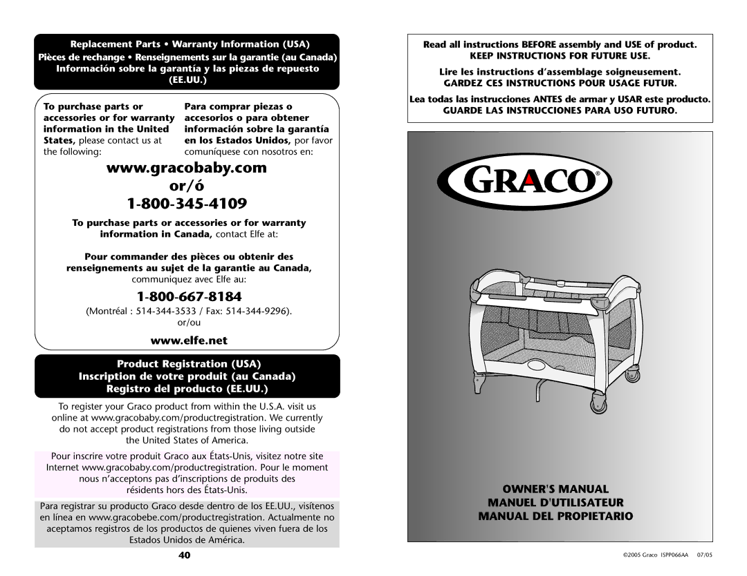 Graco ISPP066AA owner manual Read all instructions Before assembly and USE of product 