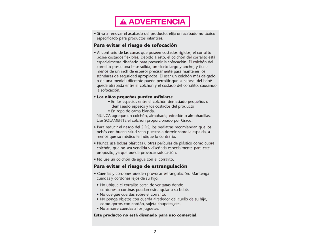 Graco ISPP066AB manual Para evitar el riesgo de sofocación, Para evitar el riesgo de estrangulación 