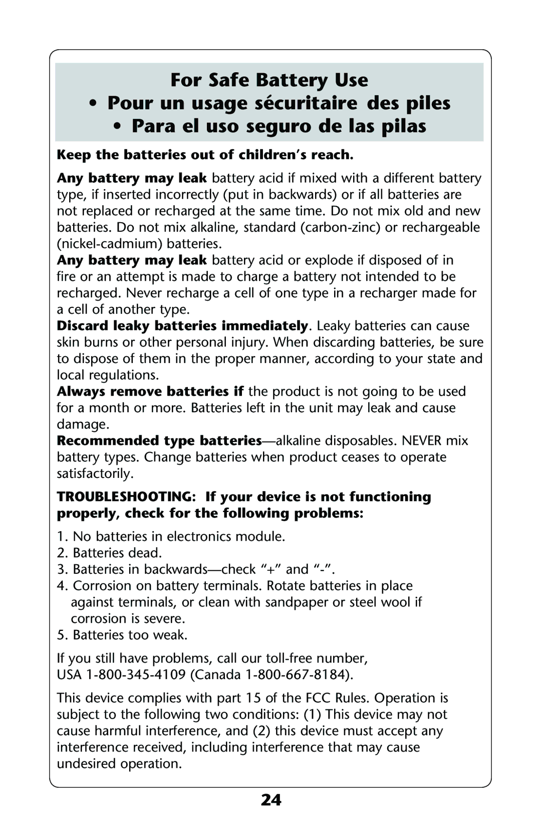 Graco ISPP071AC owner manual Keep the batteries out of children’s reach 