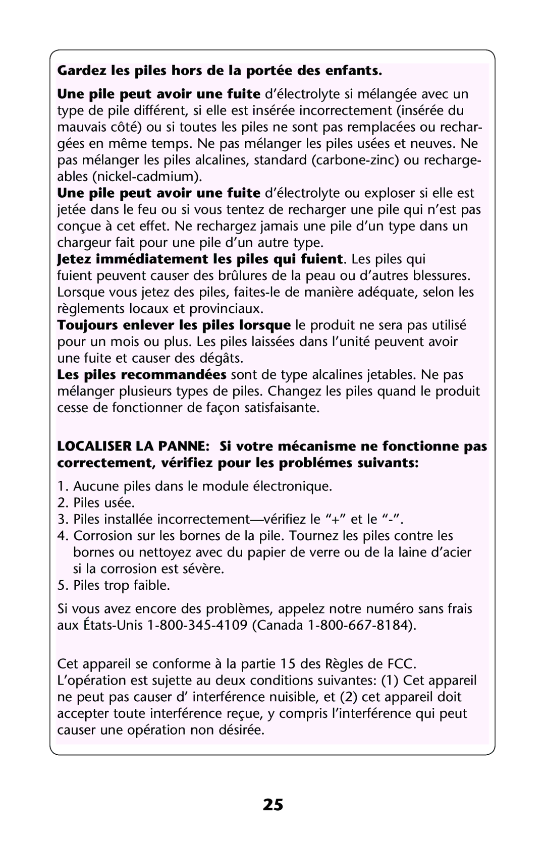 Graco ISPP071AC Gardez les piles hors de la portée des enfants, Jetez immédiatement les piles qui fuient. Les piles qui 