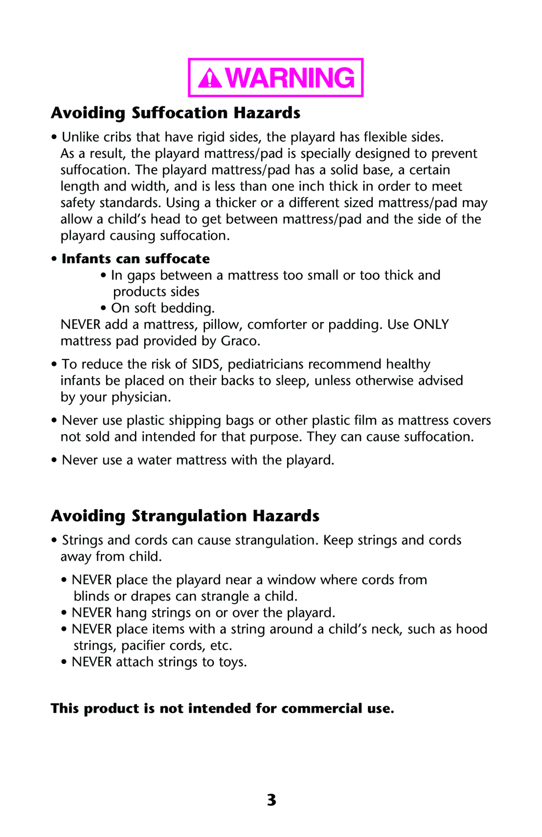 Graco ISPP071AC owner manual Avoiding Suffocation Hazards, Avoiding Strangulation Hazards, Infants can suffocate 