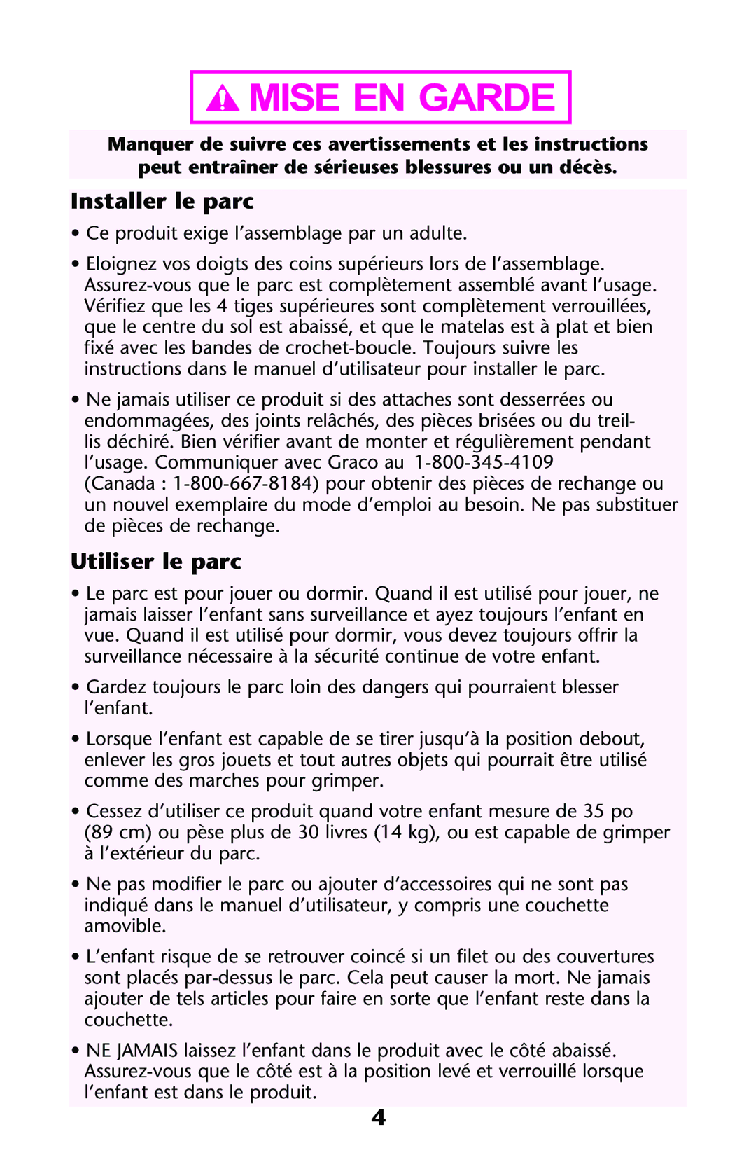 Graco ISPP071AC owner manual Installer le parc, Utiliser le parc 