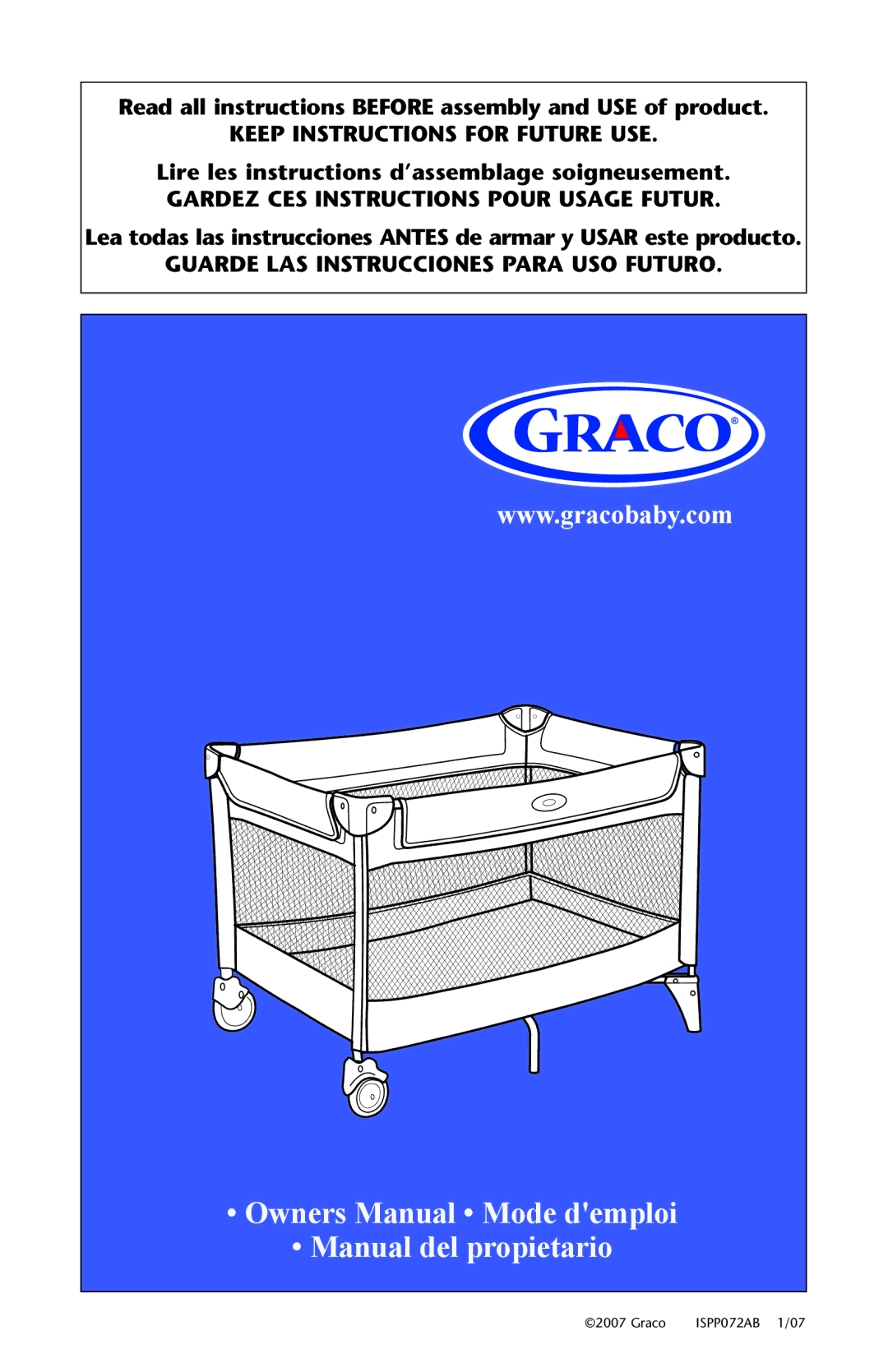 Graco ISPP072AB owner manual Read all instructions Before assembly and USE of product 