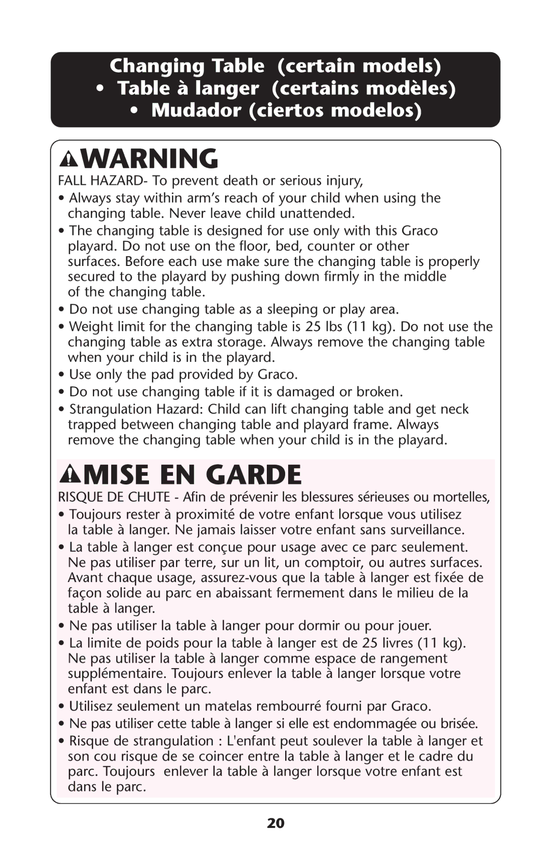 Graco ISPP072AB owner manual Mise EN Garde 