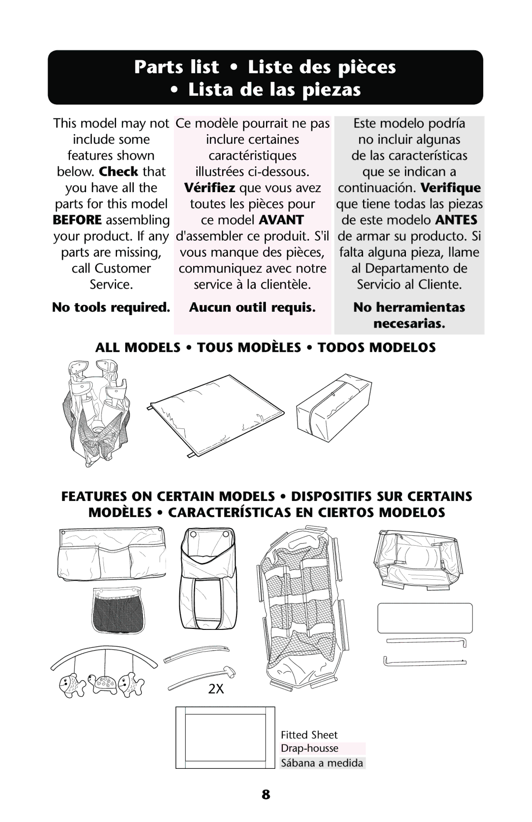 Graco ISPP072AF Parts list Liste des pièces Lista de las piezas, No tools required Aucun outil requis No herramientas 