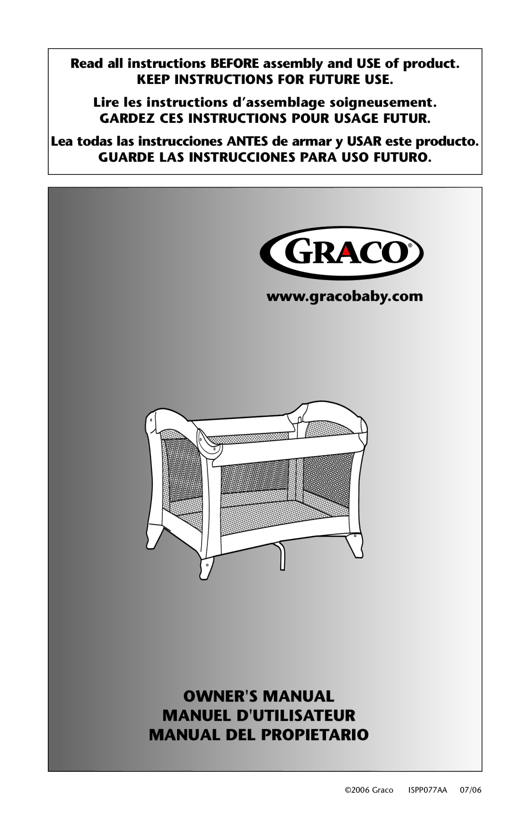 Graco ISPP077AA manual Read all instructions Before assembly and USE of product 