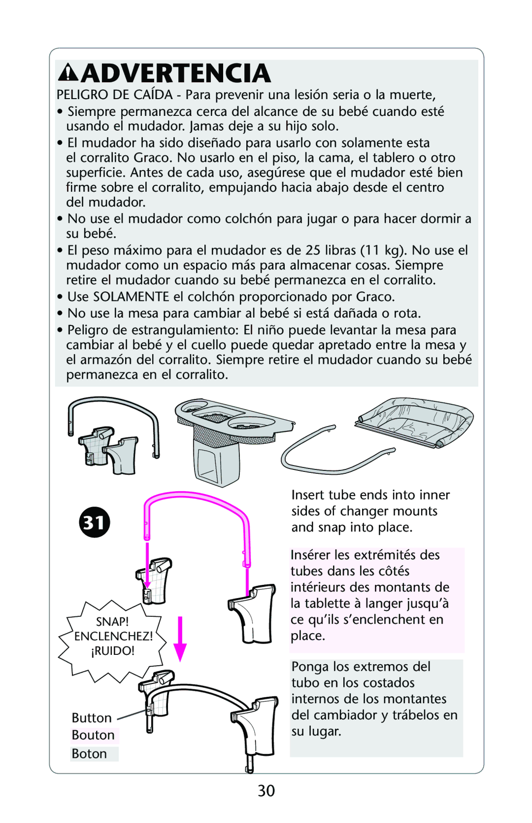 Graco ISPP089AB owner manual Advertencia 