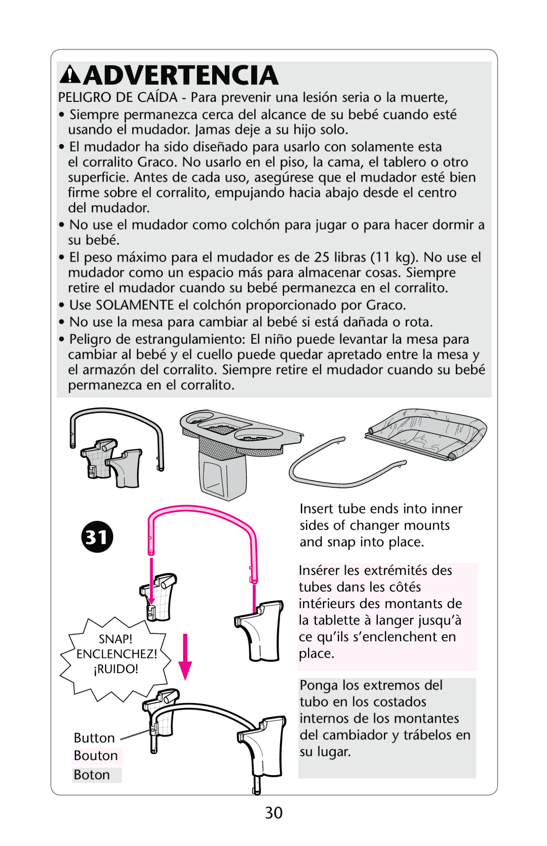 Graco ISPP089AB owner manual Advertencia 