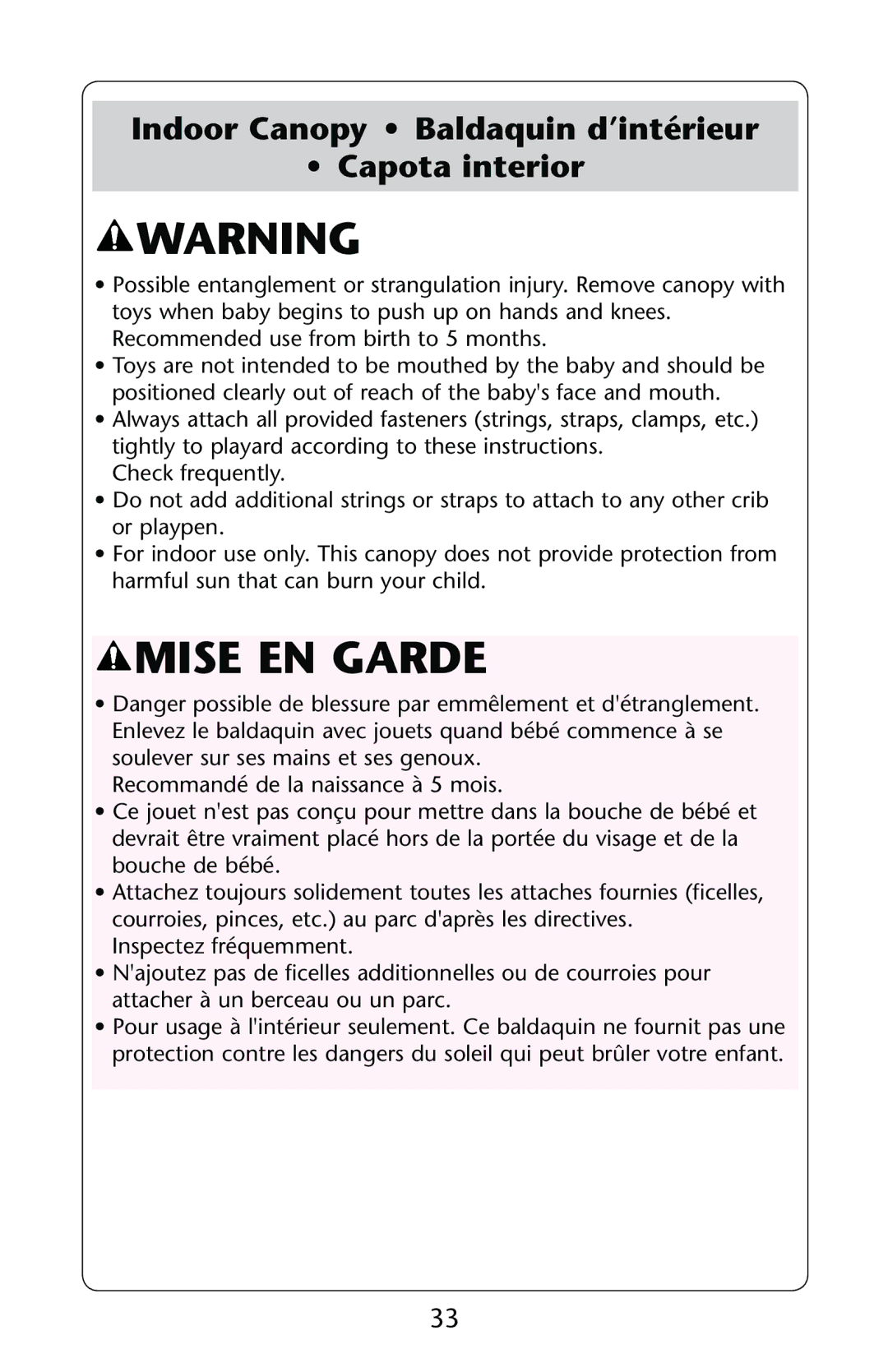 Graco ISPP089AB owner manual Indoor Canopy Baldaquin d’intérieur Capota interior 