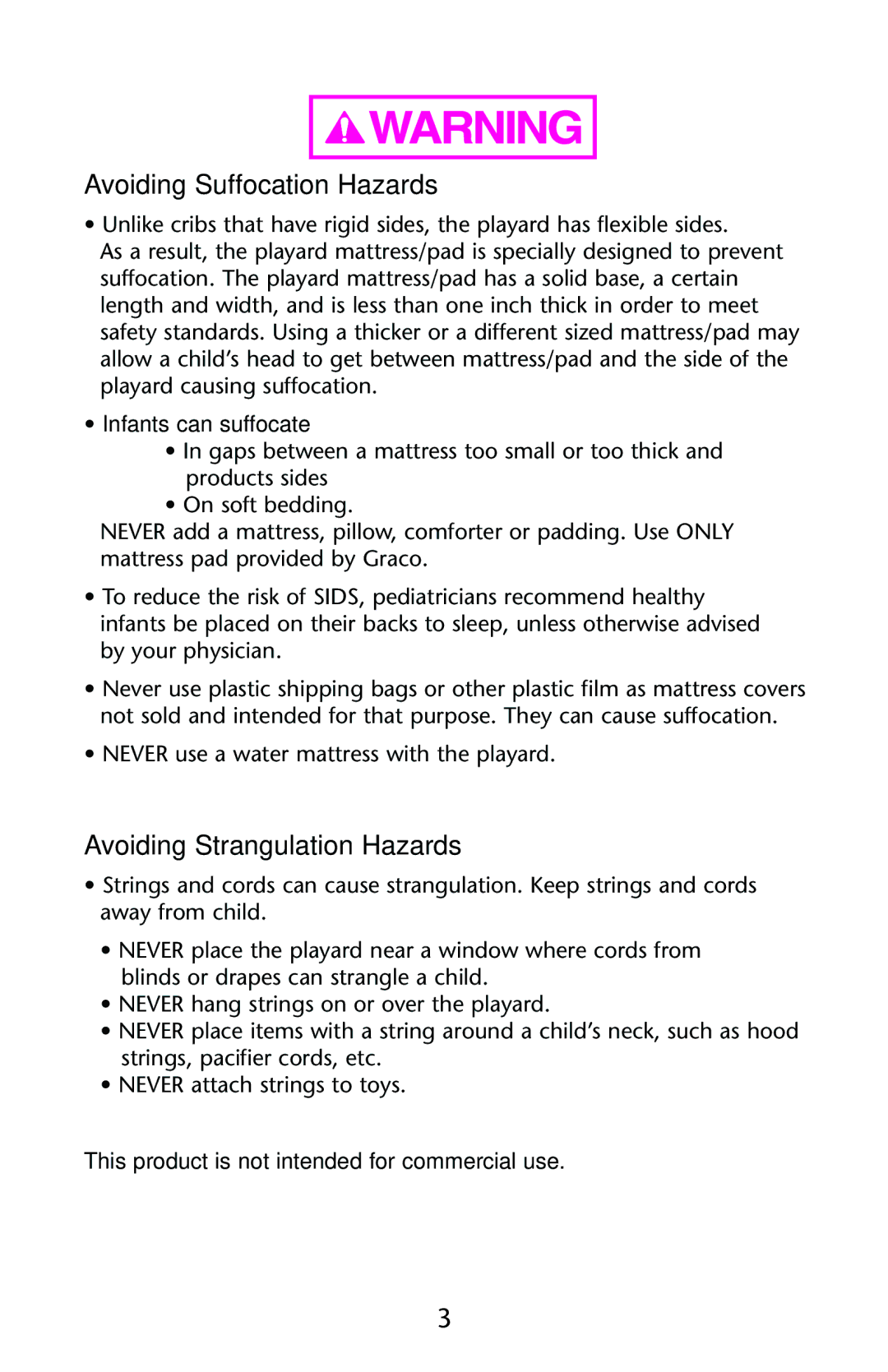 Graco ISPP119AE owner manual Infants can suffocate, This product is not intended for commercial use 