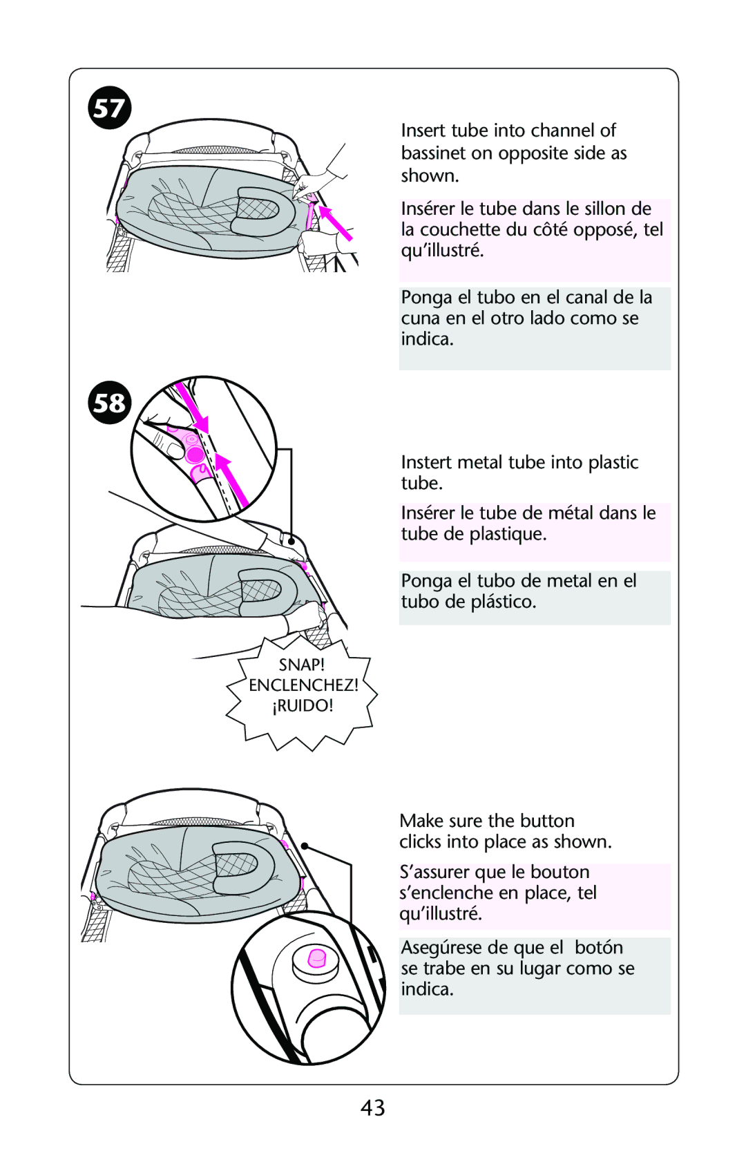 Graco ISPP119AE owner manual Make sure the button clicks into place as shown 