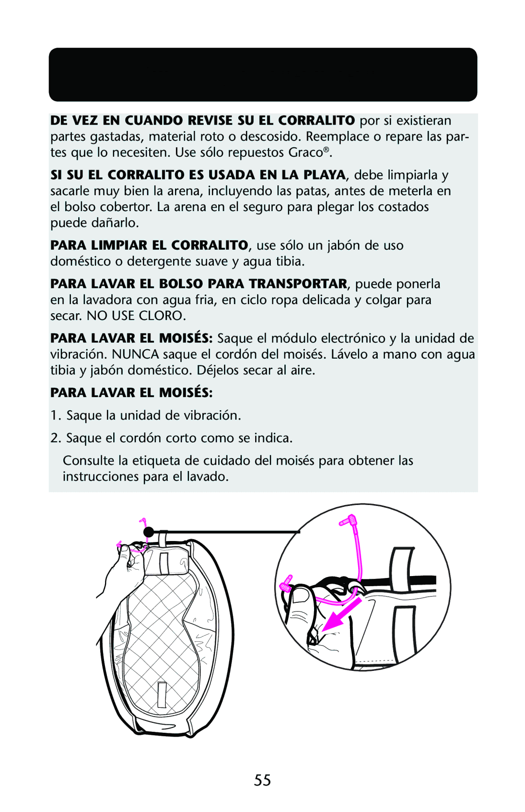 Graco ISPP119AE owner manual Cuidado y mantenimiento, Para Lavar EL Moisés 