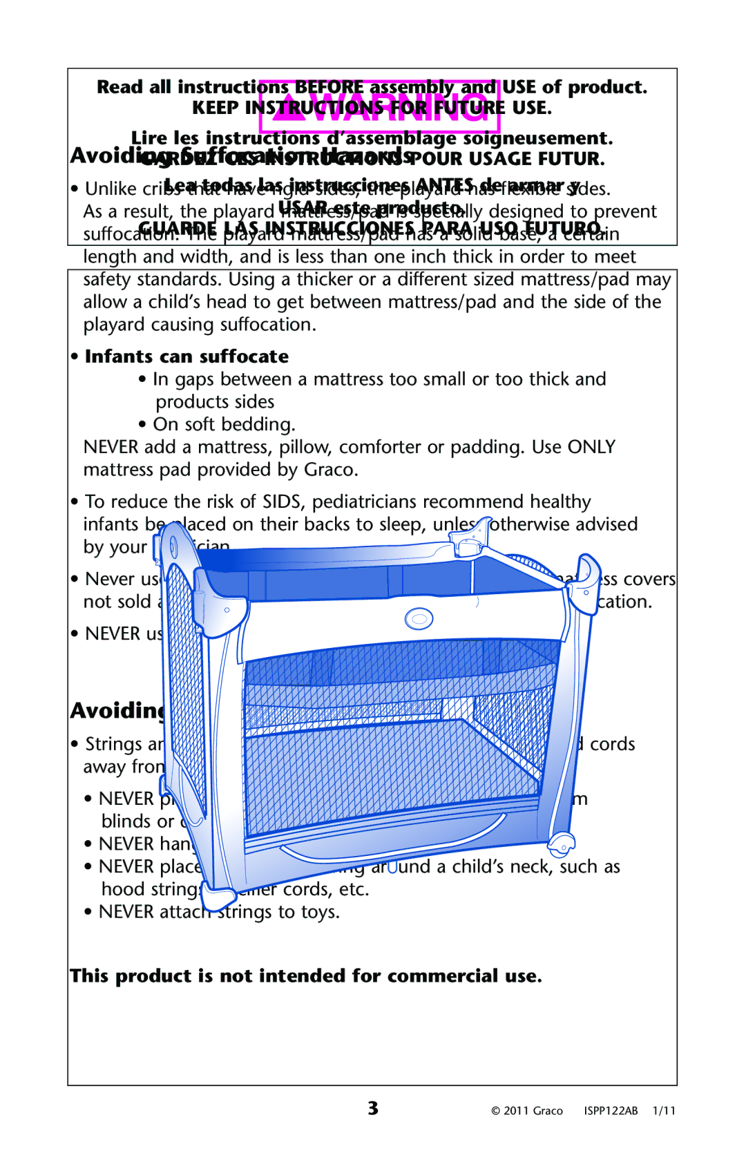 Graco ISPP122AB owner manual Avoiding Suffocation Hazards, Avoiding Strangulation Hazards, Infants can suffocate 