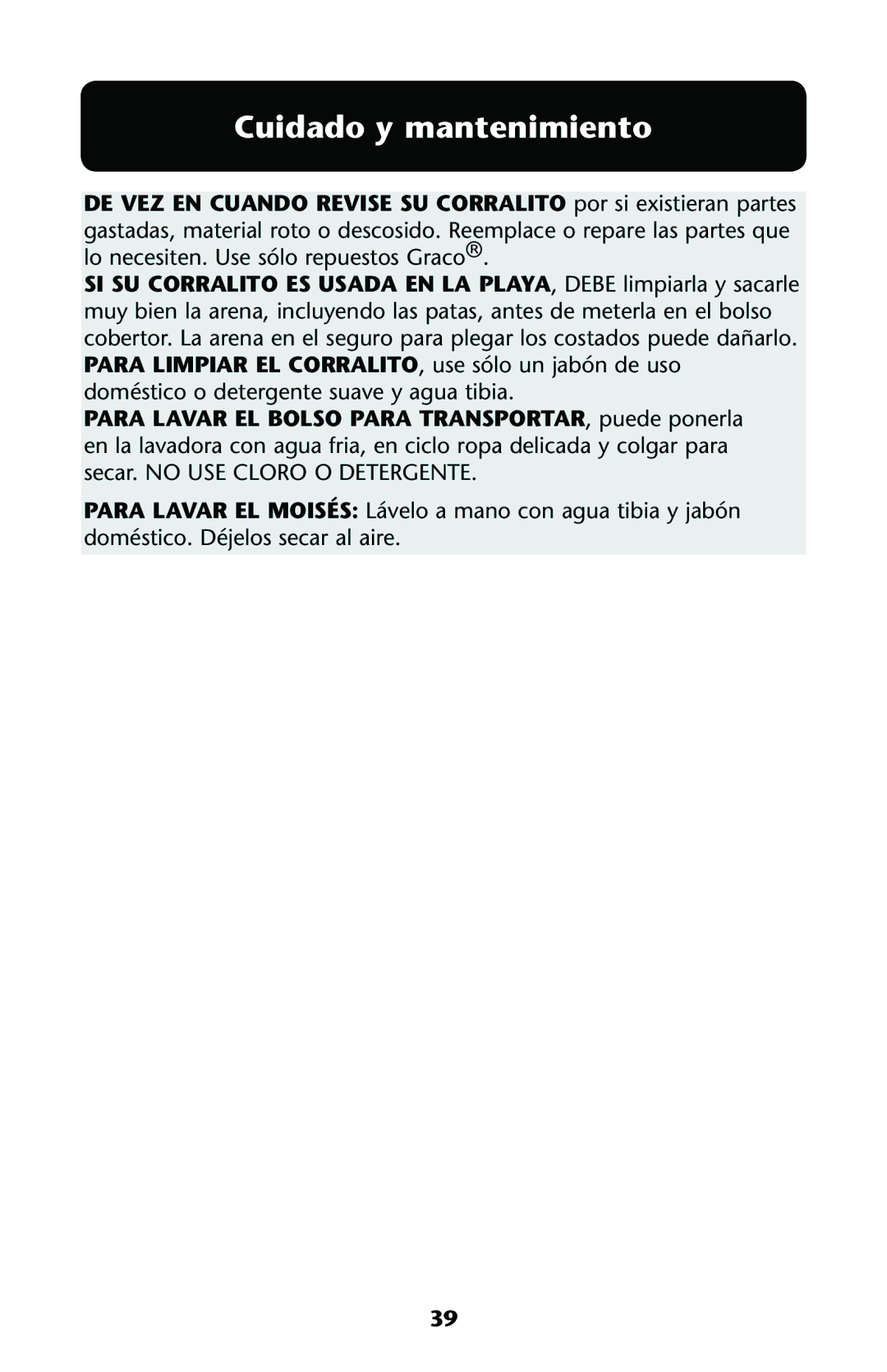 Graco ISPP122AB owner manual Cuidado y mantenimiento 