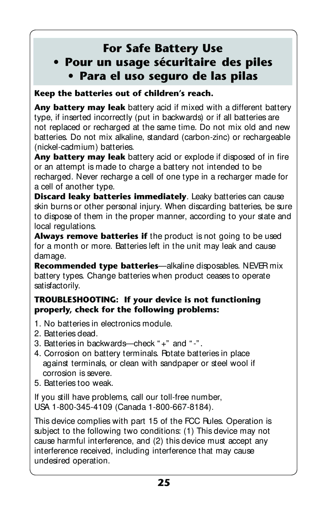 Graco ISPP124AB 1/11 owner manual Keep the batteries out of children’s reach 