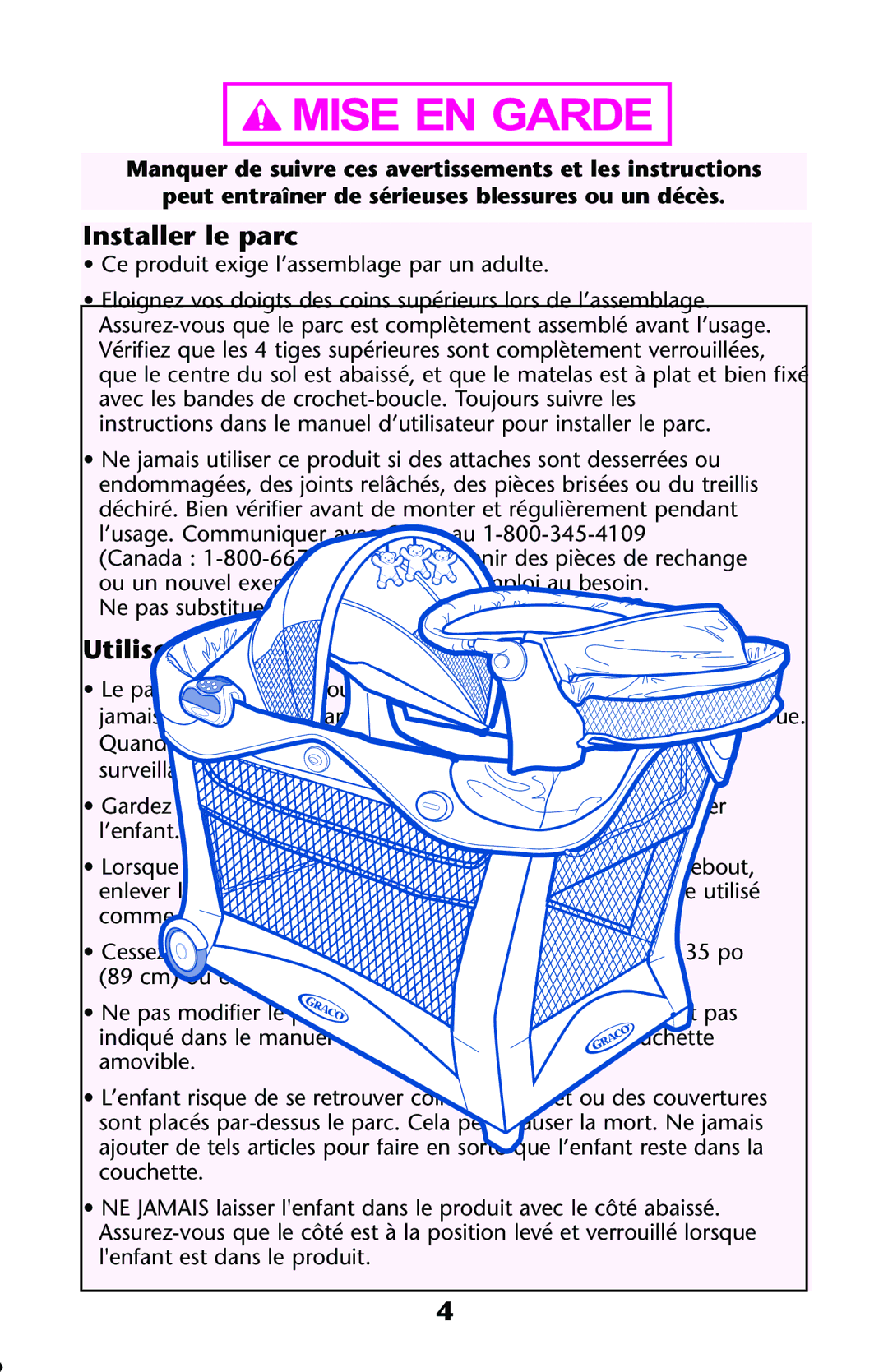 Graco ISPP124AB 1/11 owner manual Installer le parc, Utiliser le parc 