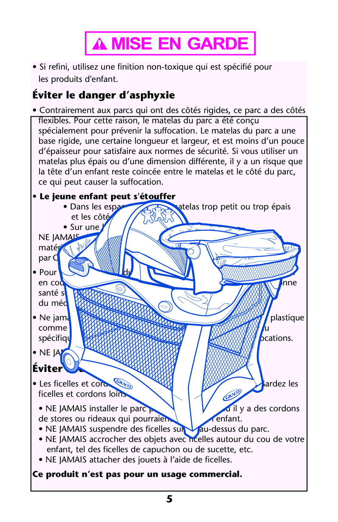 Graco ISPP124AB 1/11 Éviter le danger d’asphyxie, Éviter le danger d’étranglement, Le jeune enfant peut sétouffer 