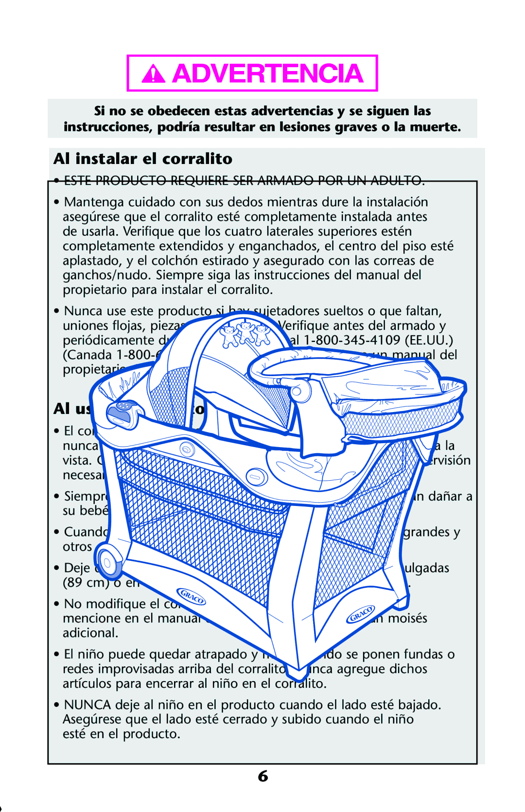 Graco ISPP124AB 1/11 owner manual Al instalar el corralito, Al usar el corralito 