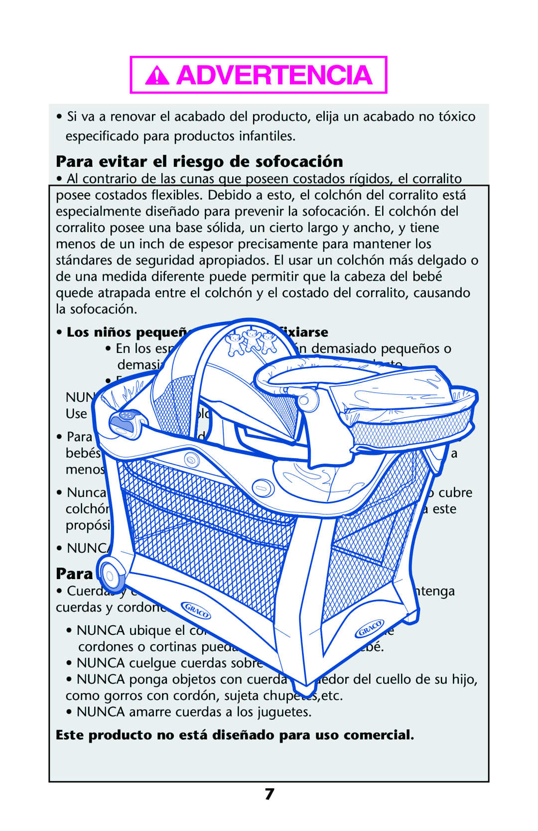 Graco ISPP124AB 1/11 owner manual Para evitar el riesgo de sofocación, Para evitar el riesgo de estrangulación 