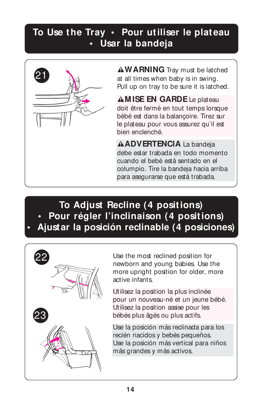 Graco ISPS002AC manual To Use the Tray Pour utiliser le plateau Usar la bandeja 