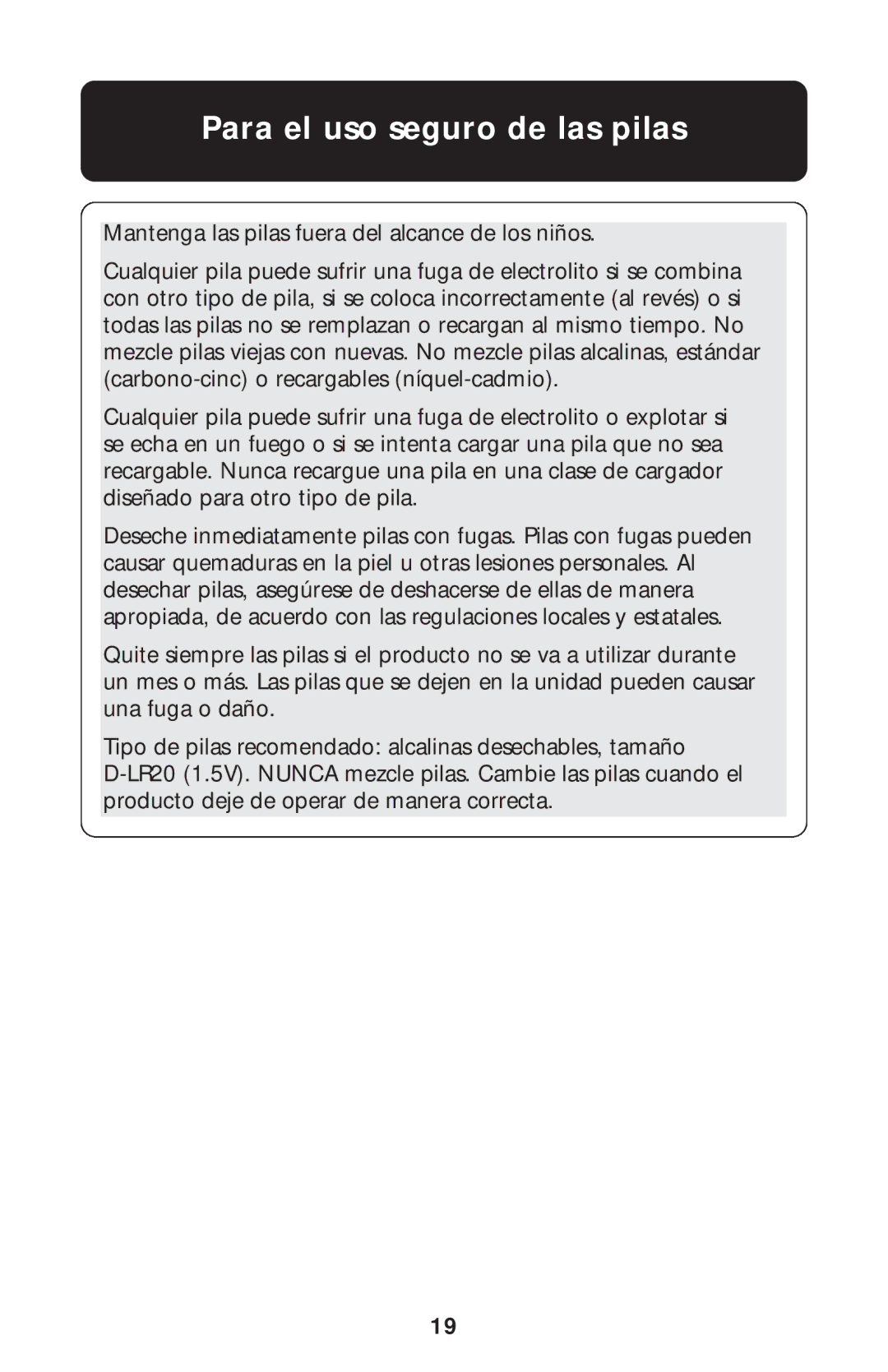 Graco ISPS002AC manual Para el uso seguro de las pilas 