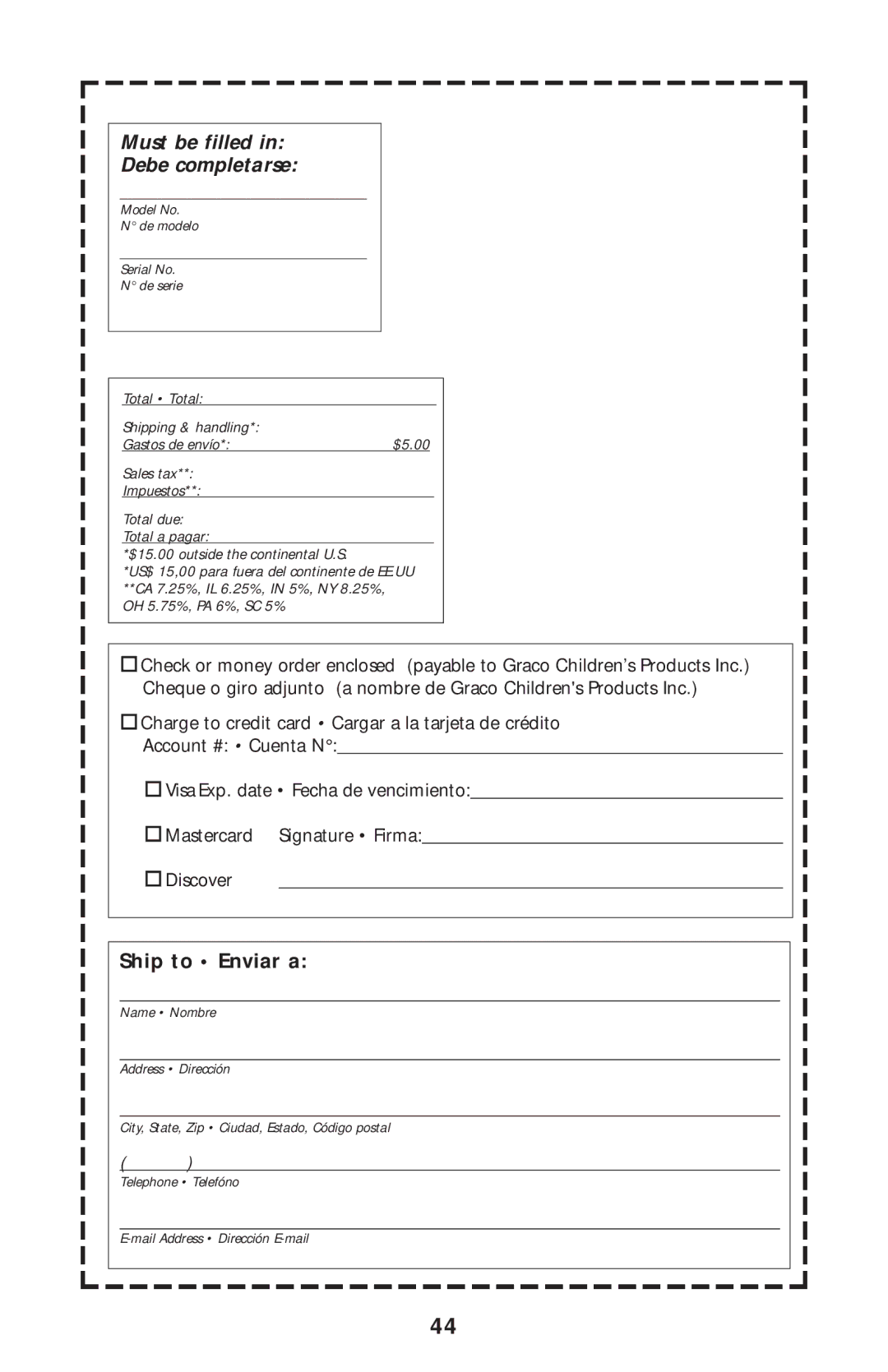 Graco ISPS002AC manual Must be filled Debe completarse 