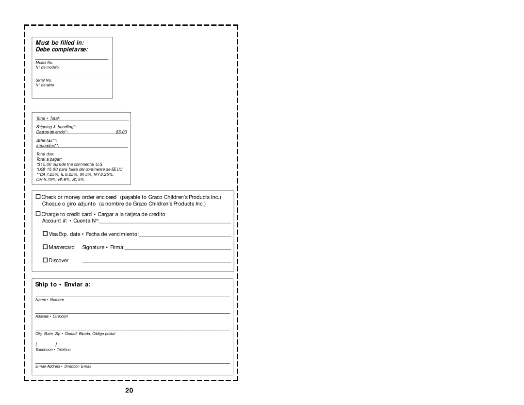 Graco ISPS005AA manual Must be filled Debe completarse 