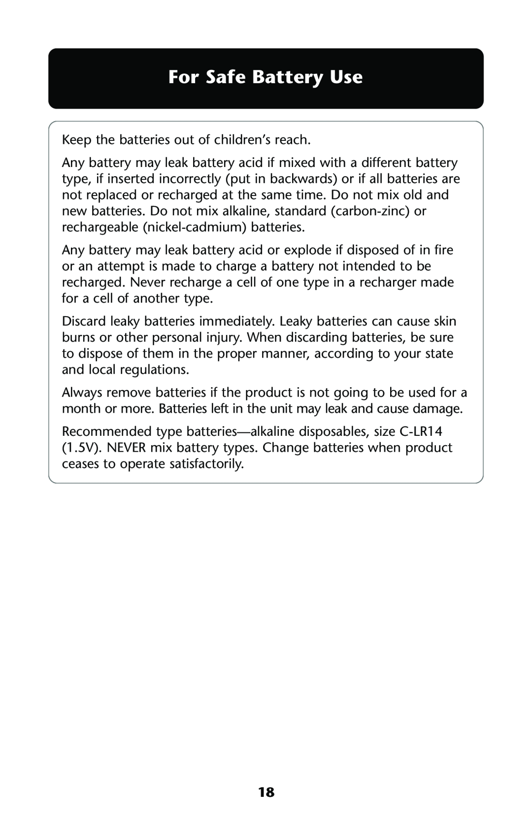 Graco ISPS013AC manual For Safe Battery Use 