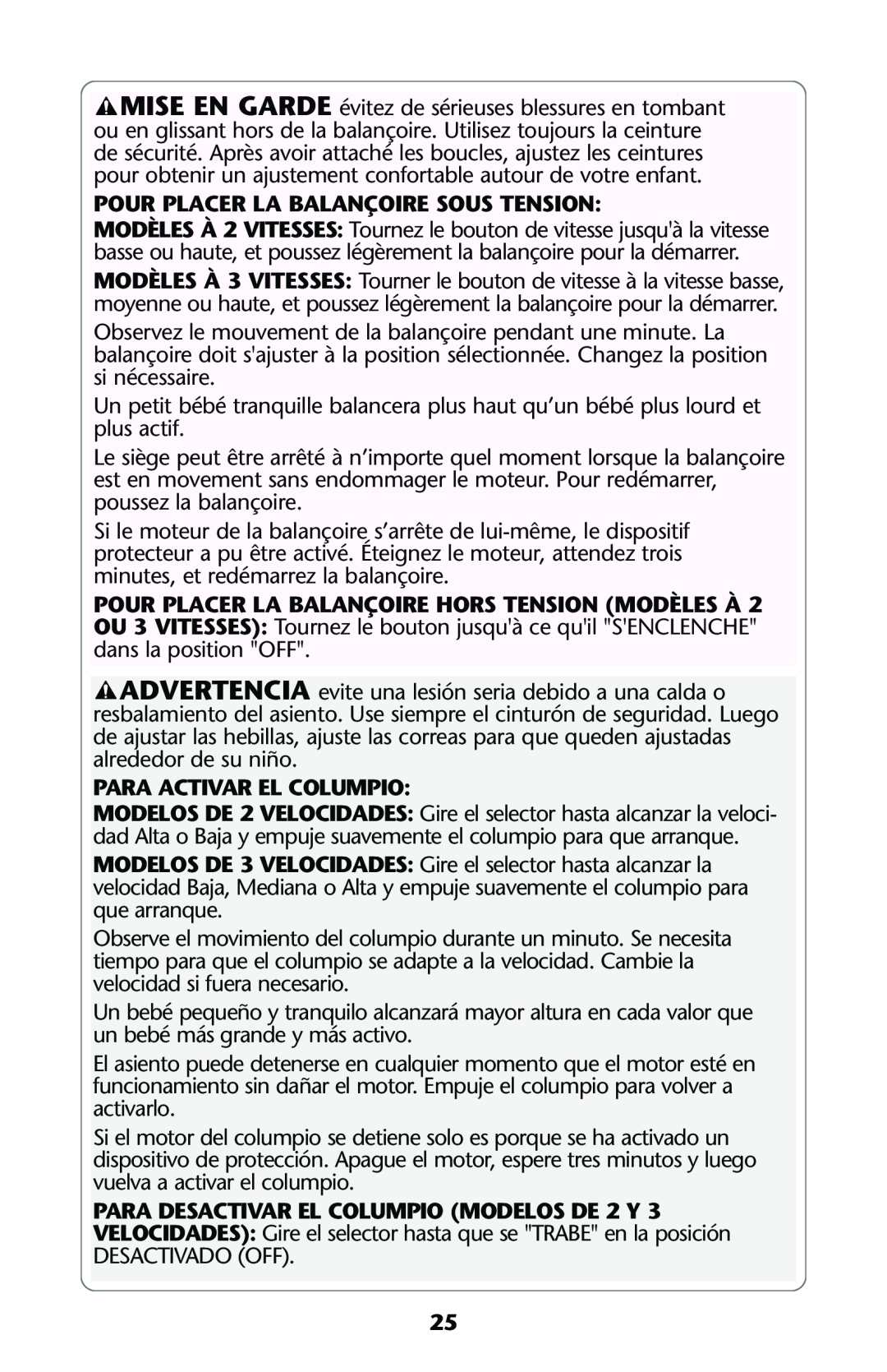 Graco ISPS013AC manual Pour Placer La Balançoire Sous Tension, Para Activar El Columpio 