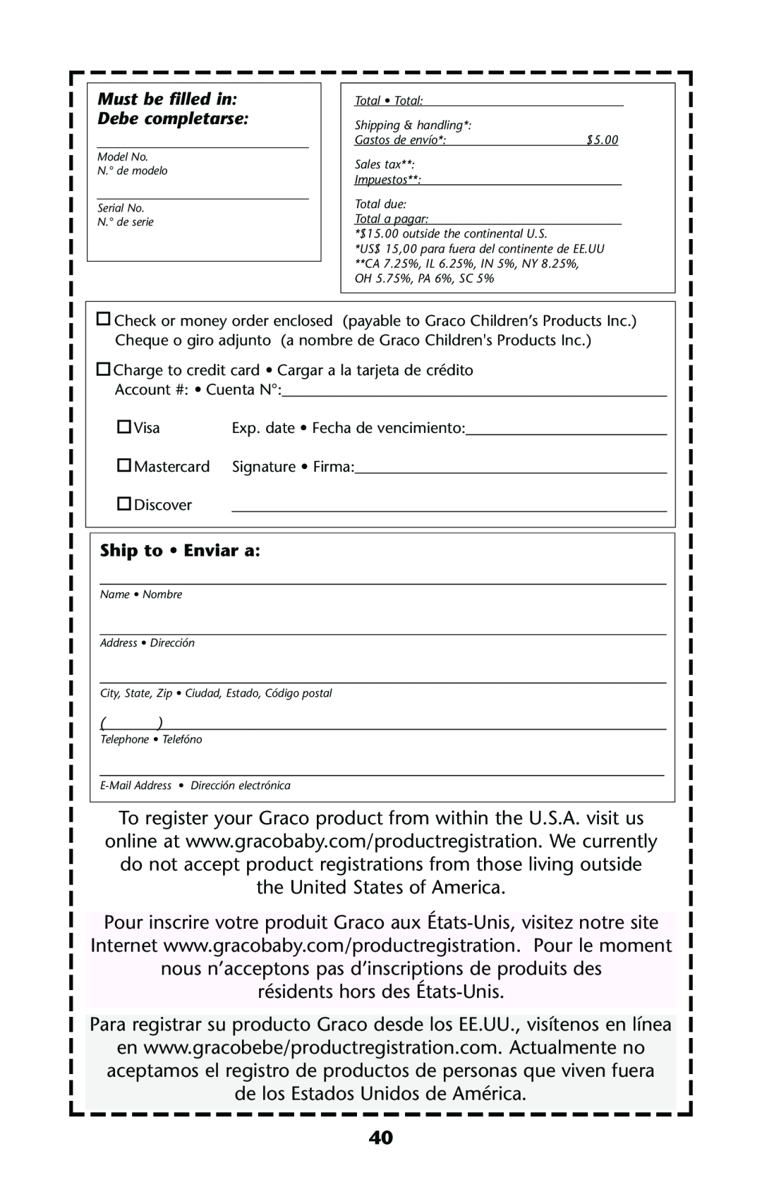 Graco ISPS013AC manual résidents hors des États-Unis, Para registrar su producto Graco desde los EE.UU., visítenos en línea 