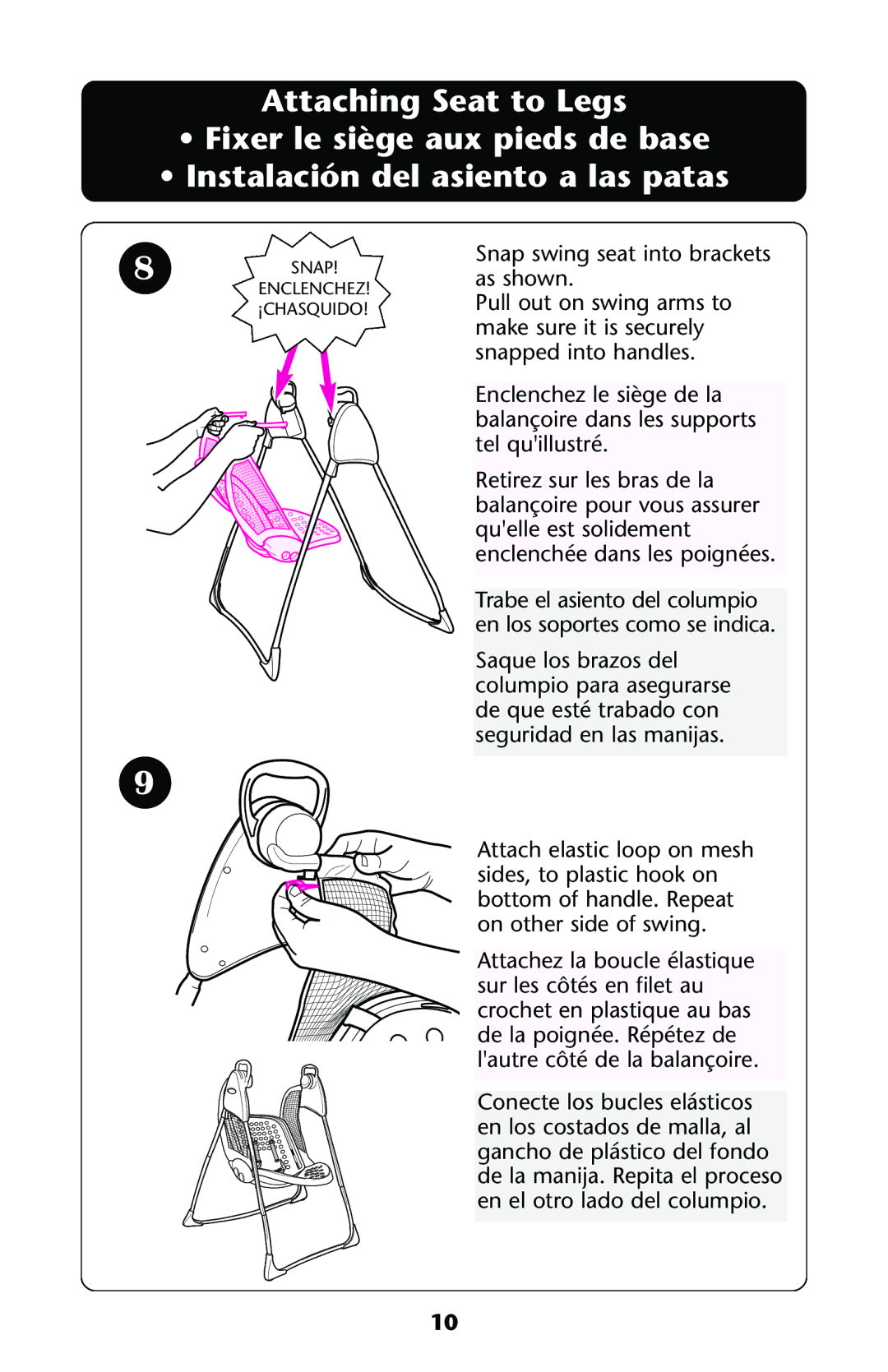 Graco ISPS031AA owner manual Trabe el asiento del columpio en los soportes como se indica 