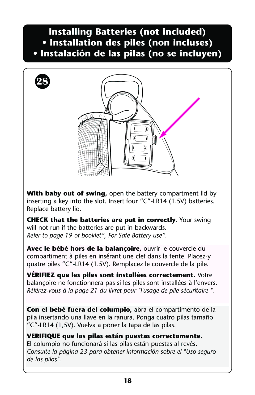 Graco ISPS031AA owner manual Refer to page 19 of booklet, For Safe Battery use 