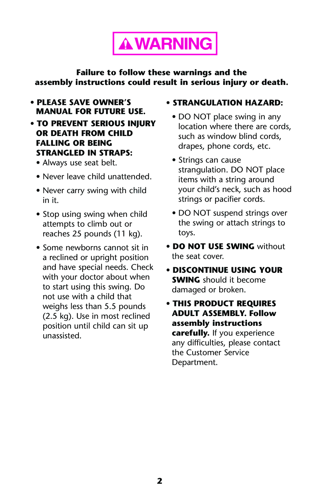 Graco ISPS031AA owner manual Strangulation Hazard 