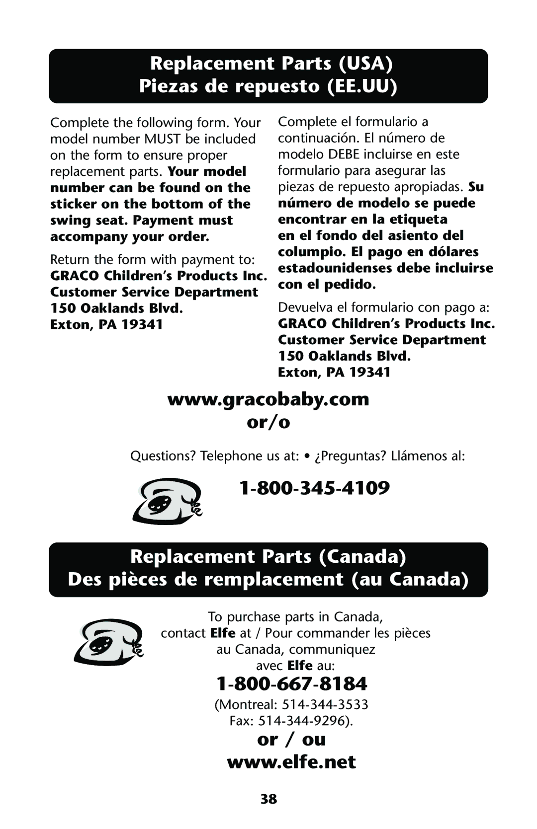 Graco ISPS031AA owner manual Replacement Parts USA Piezas de repuesto EE.UU, Or / ou 