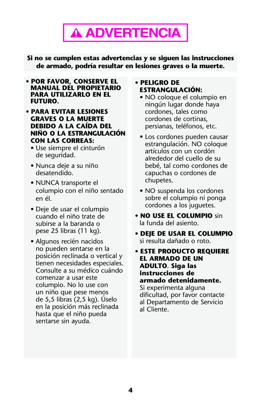 Graco ISPS031AA owner manual Peligro DE Estrangulación 