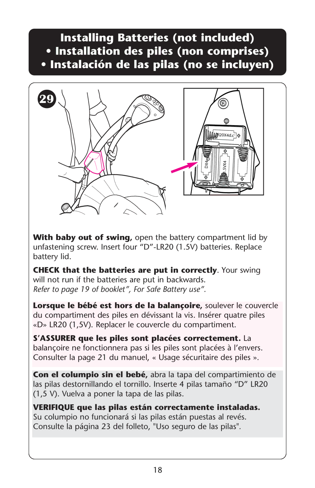 Graco ISPS035AB owner manual Refer to page 19 of booklet, For Safe Battery use 